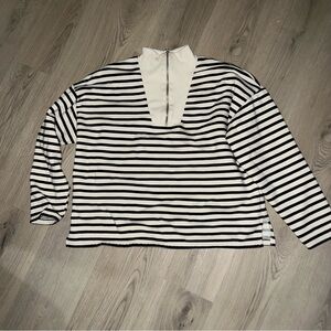 ZARA Striped Half-Zip Sweatshirt – Size L | Cotton Blend Pullover
